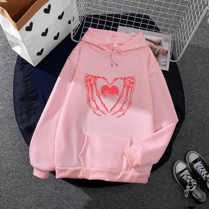 Unisex Oversized Kapuzenpullover mit auffälligem Herz-Knochen-Design Drune