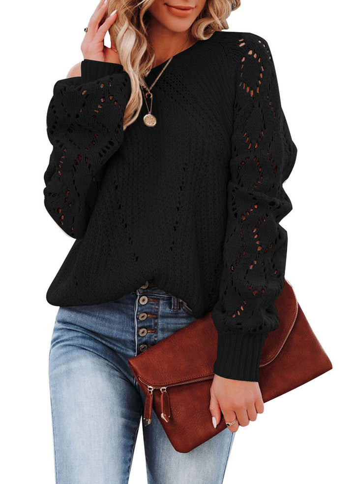 Damen Strickpullover mit detailliertem Lochmuster und lässigem Schnitt Drune