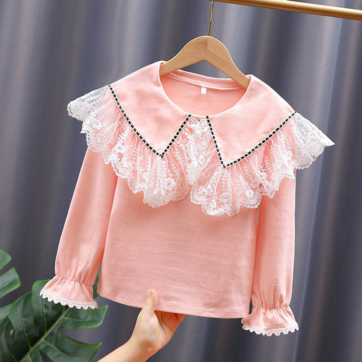 Damen Vintage Langarmshirt mit Spitzenkragen Drune
