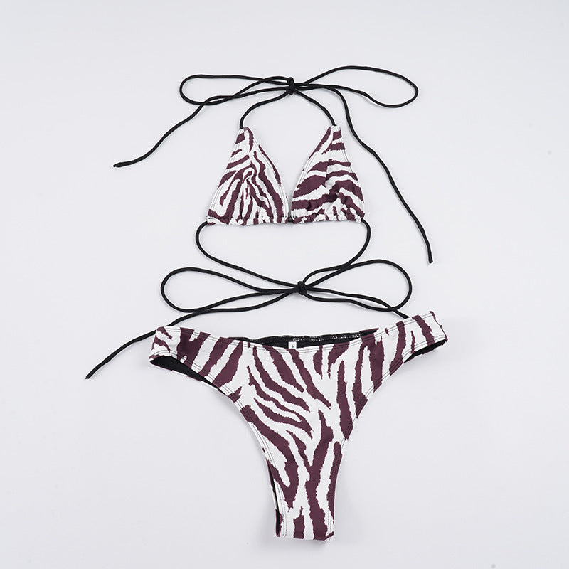 Damen Triangel-Bikini-Set mit stylischem Zebramuster und verstellbaren Trägern Drune