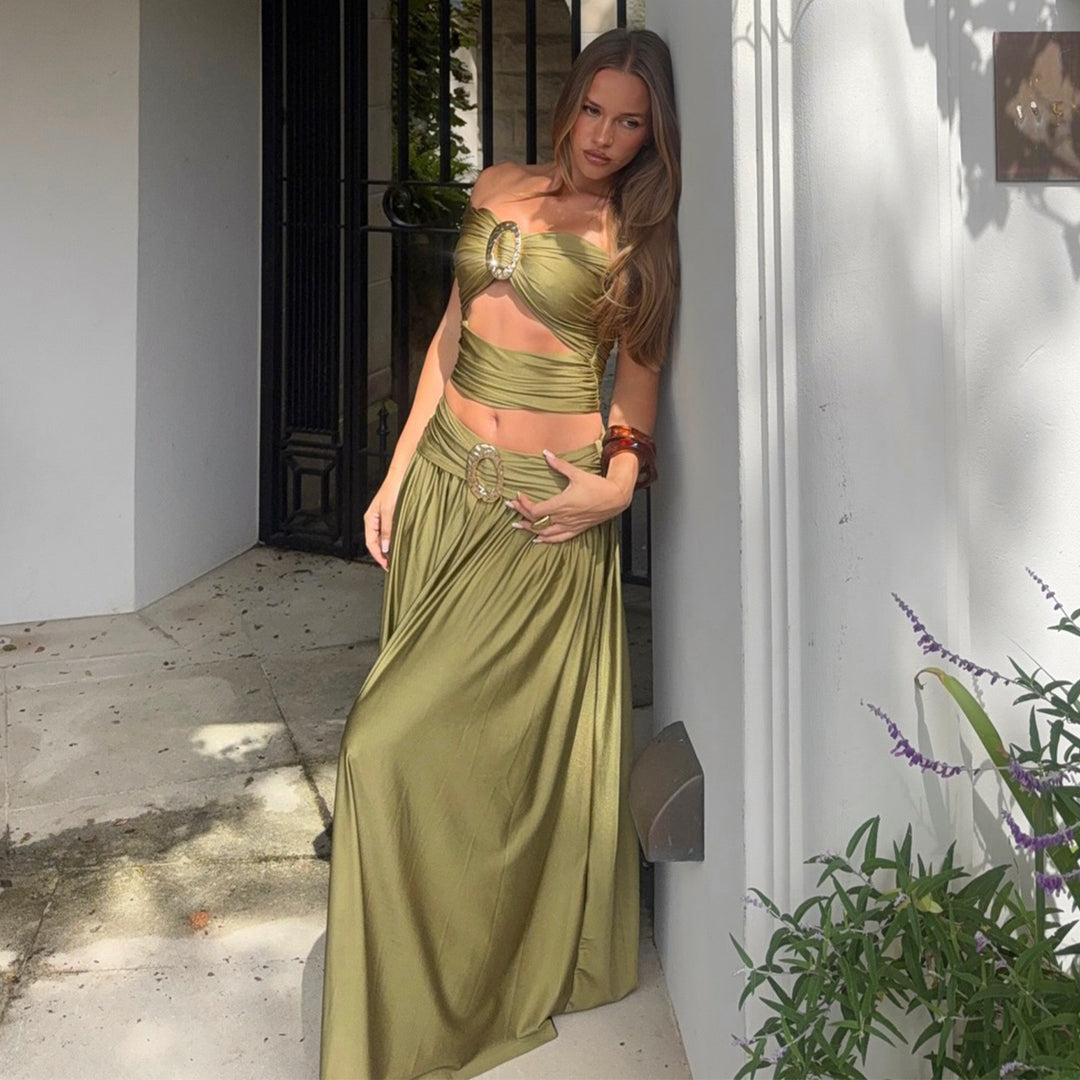 Damen Zweiteiliges Maxikleid mit raffiniertem Design und eleganten Details Drune