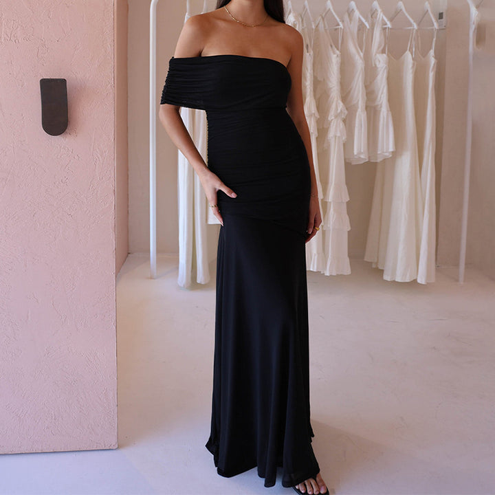 Damen Raffiniertes schulterfreies Maxikleid mit Rüschendetails Drune