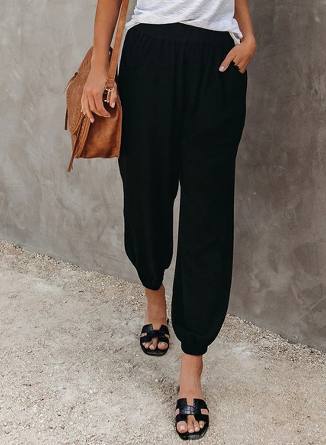 Damen lässige Freizeithose mit elastischem Bund und seitlichen Taschen Drune