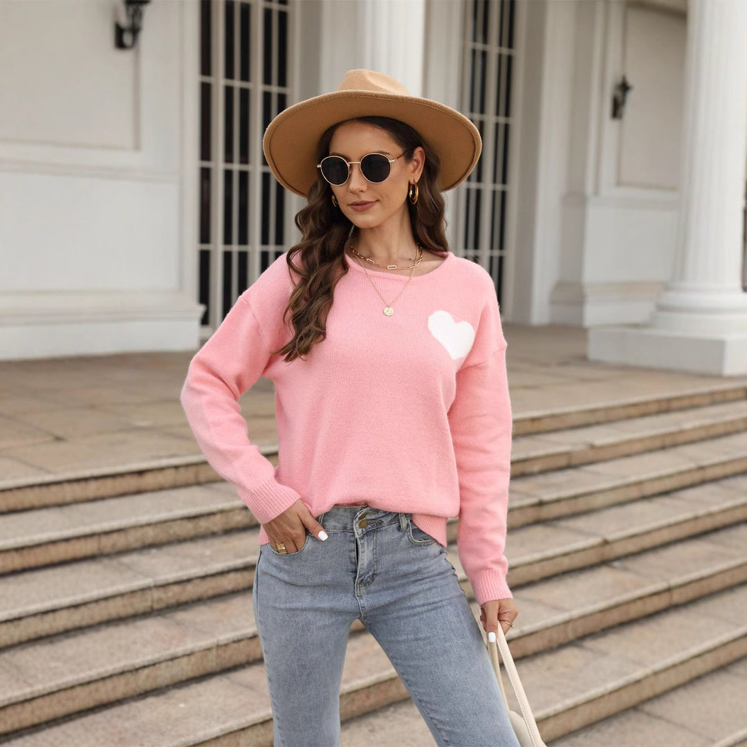Damen weicher Pullover mit herzförmiger Applikation Drune