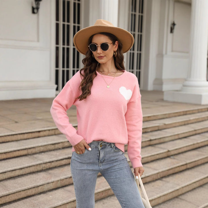 Damen weicher Pullover mit herzförmiger Applikation Drune