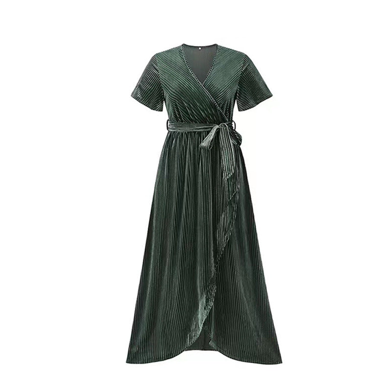 Damen Maxikleid mit Wickeldesign und Taillengürtel Drune