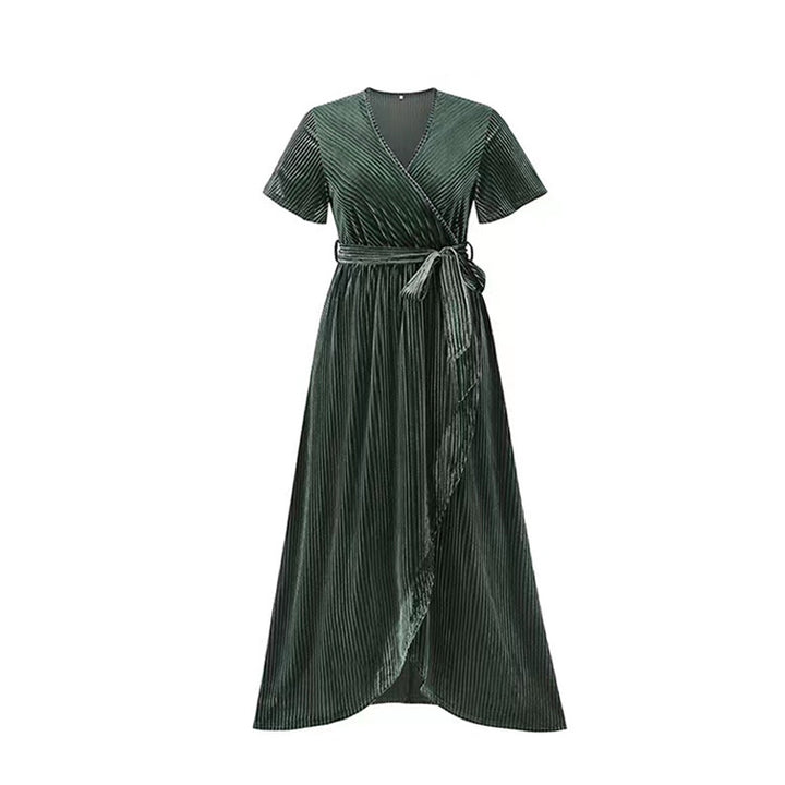 Damen Maxikleid mit Wickeldesign und Taillengürtel Drune