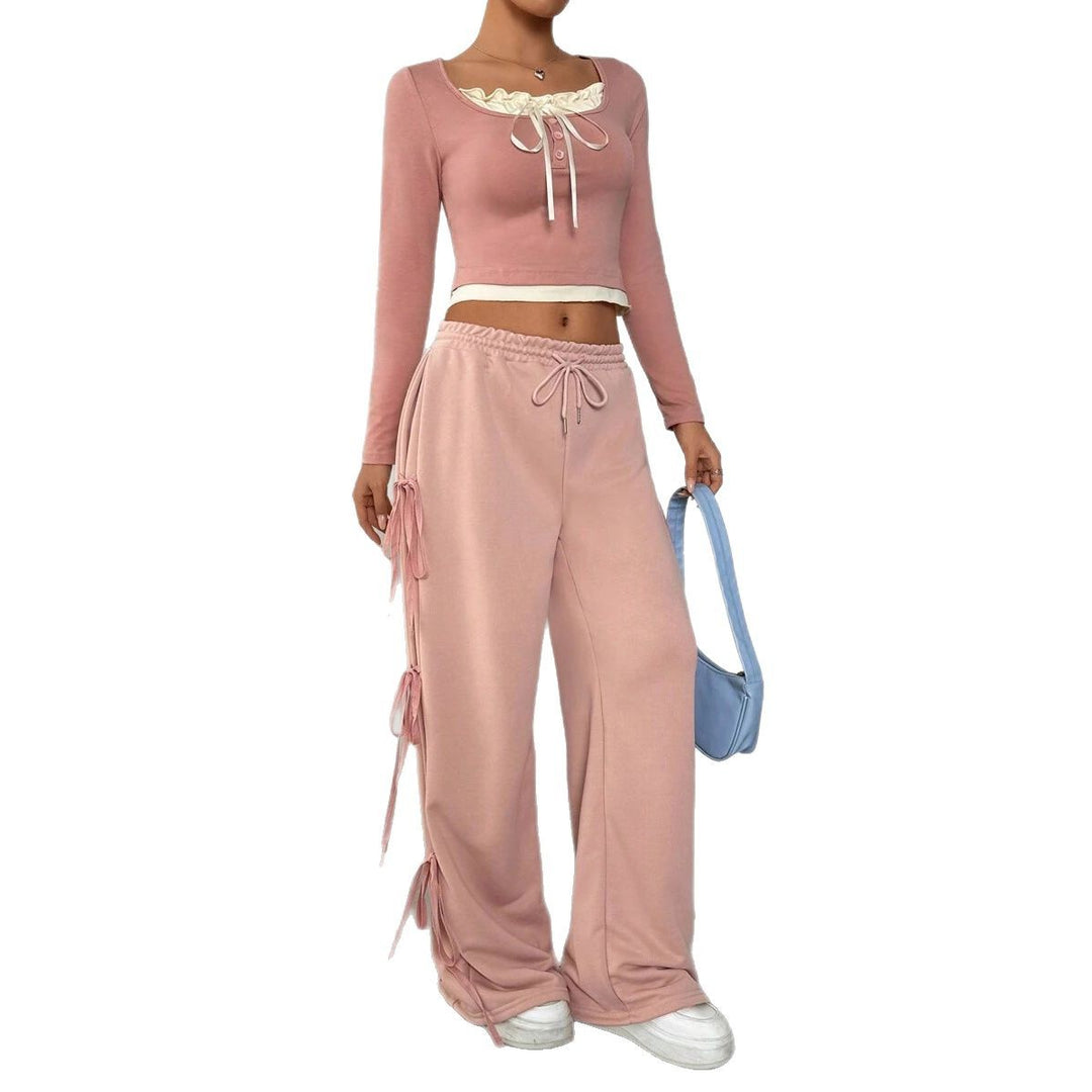 Damen Casual Lounge-Set mit modischen Rüschendetails Drune