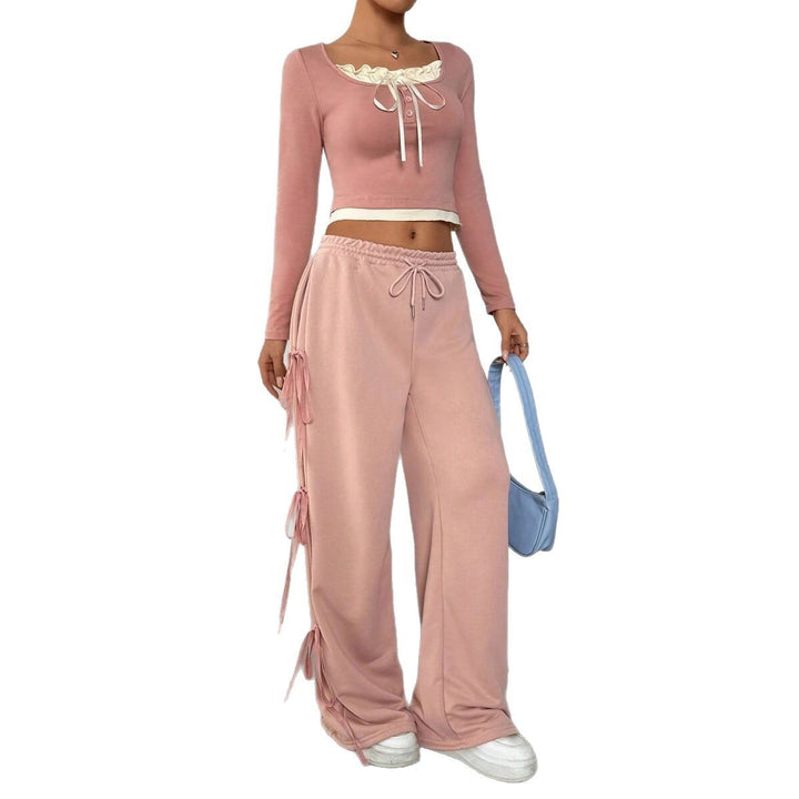 Damen Casual Lounge-Set mit modischen Rüschendetails Drune
