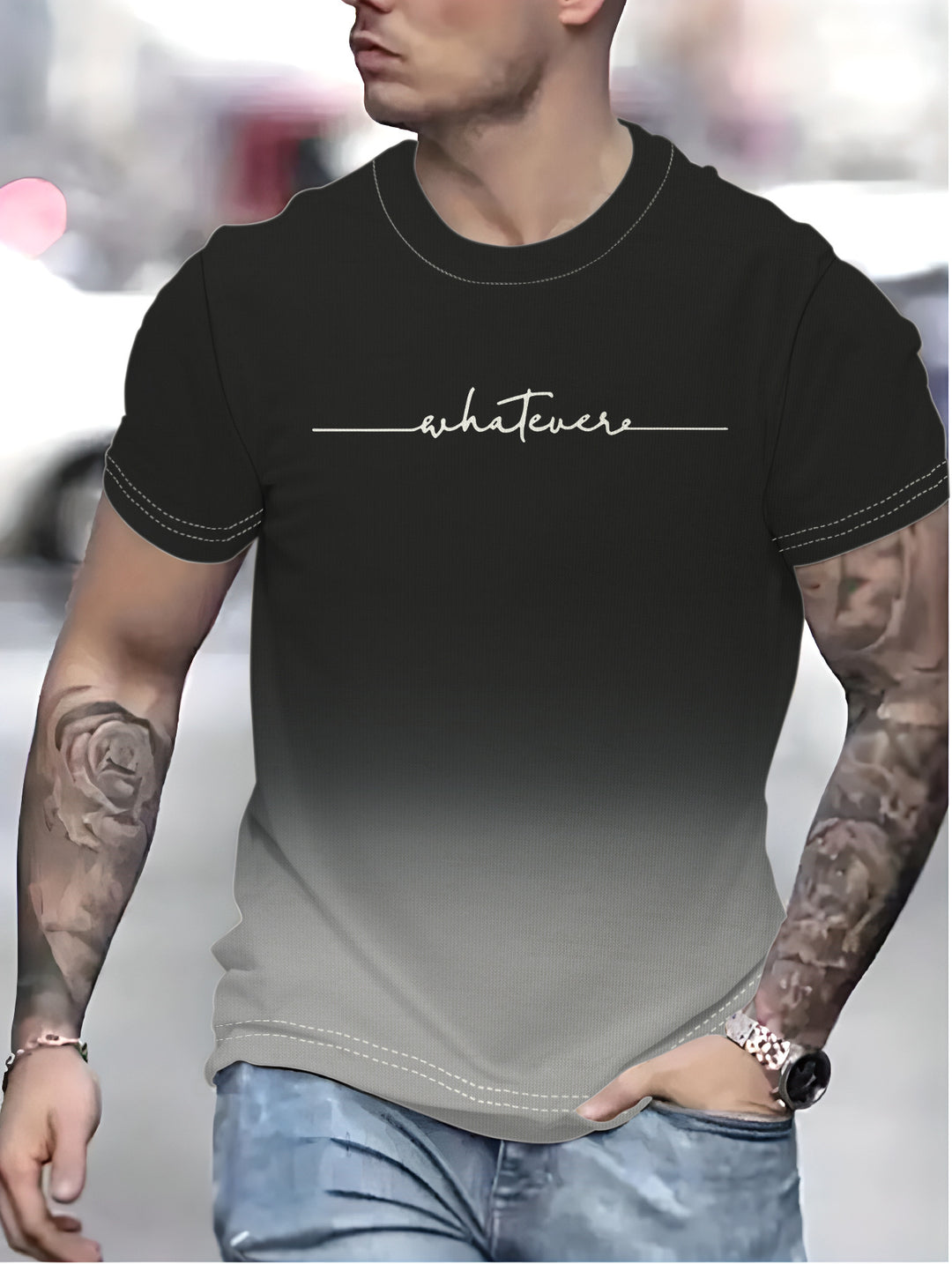 Herren T-Shirt mit kreativem Schriftzug und modernem Farbverlauf Drune