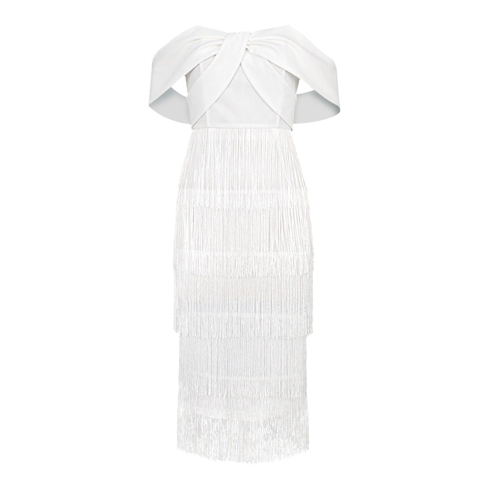 Damen Cut-out Cocktailkleid mit Fransen Drune
