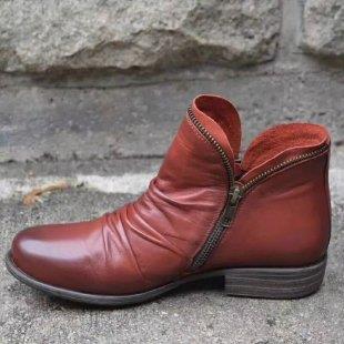 Damen nan knöchelhohe Stiefeletten aus weichem Leder mit seitlichem Reißverschluss und vintage Absatz Drune