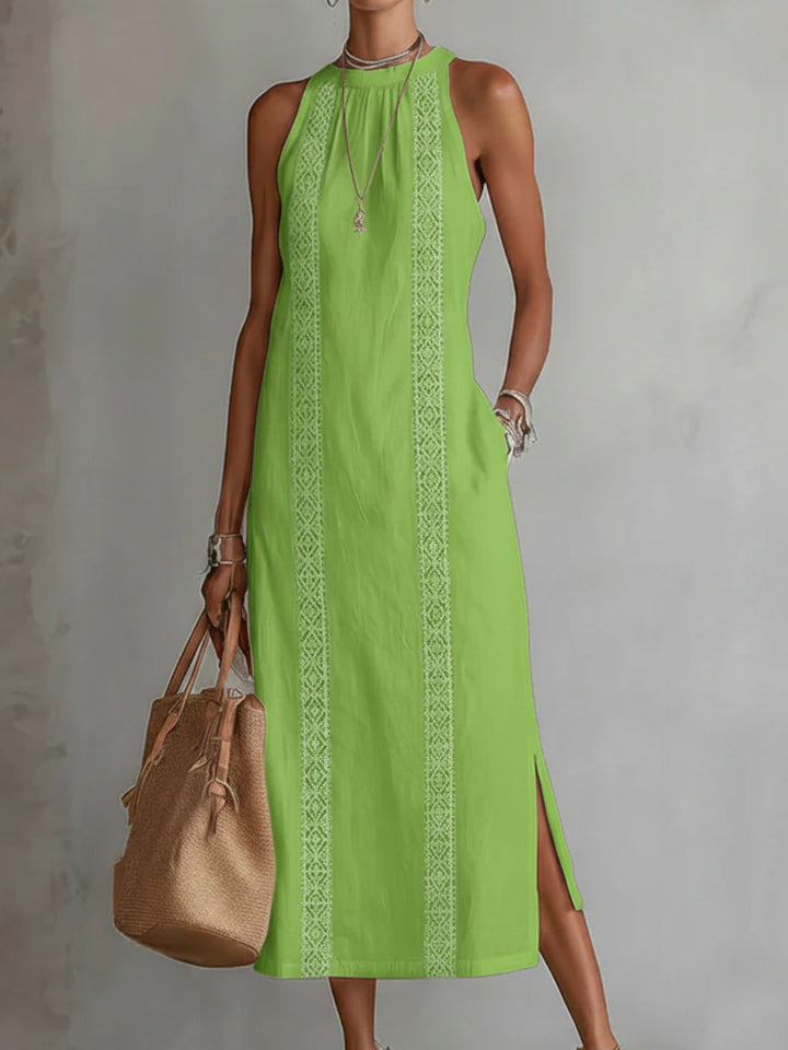 Damen Elegantes Sommer-Maxi-Kleid mit Spitzenapplikation und seitlichem Schlitz Drune