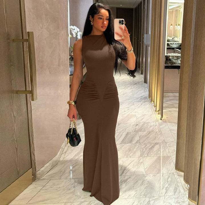 Damen Elegantes Maxikleid mit seitlichen Rüschendetails und figurbetontem Schnitt Drune