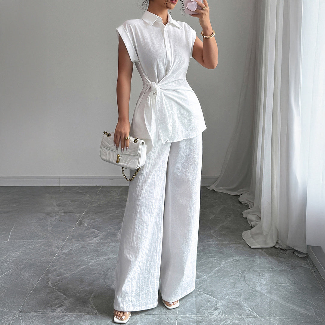 Damen elegantes Zweiteiliges Set mit taillierter Bluse und weit geschnittenen Hosen Drune