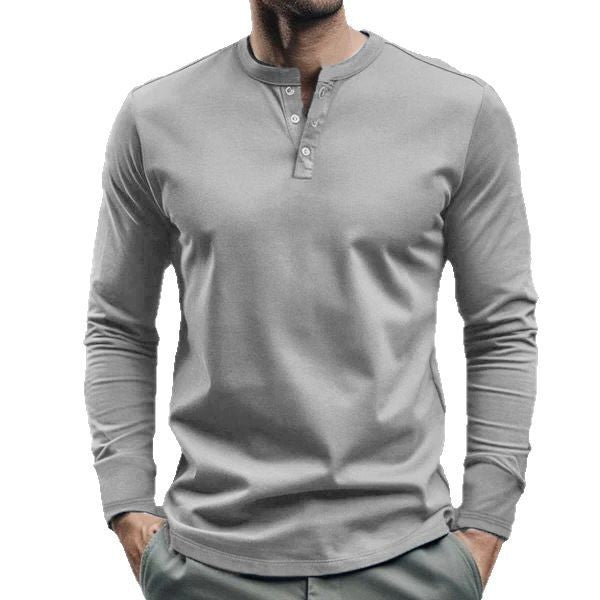 Herren nan langärmeliges Henley-Longsleeve mit Stehkragen, 3-Knopfleiste und elastischem Baumwollstretch Drune