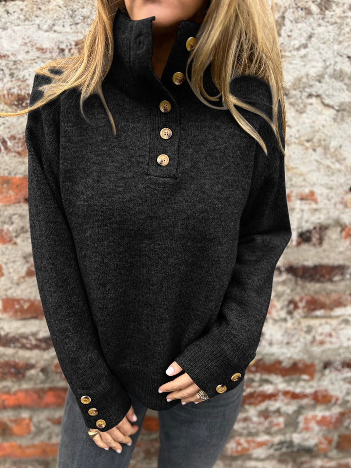 Damen kuscheliger Pullover mit hohem Kragen und dekorativen Knopfdetails Drune