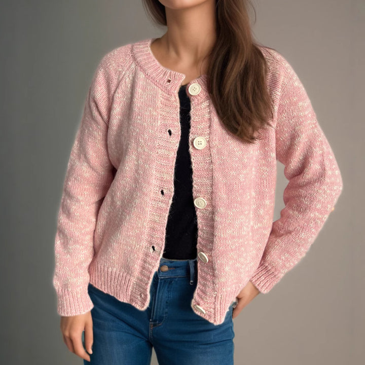 Damen kuschelige Strickjacke mit großen Knöpfen und feiner Textur Drune