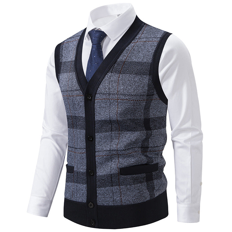 Herren elegante Strickjacke mit modernem Karomuster Drune