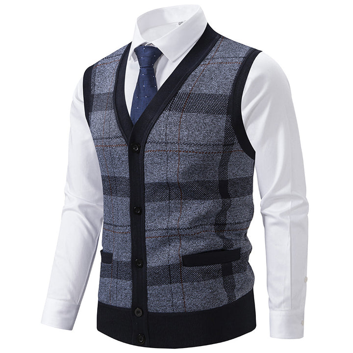 Herren elegante Strickjacke mit modernem Karomuster Drune