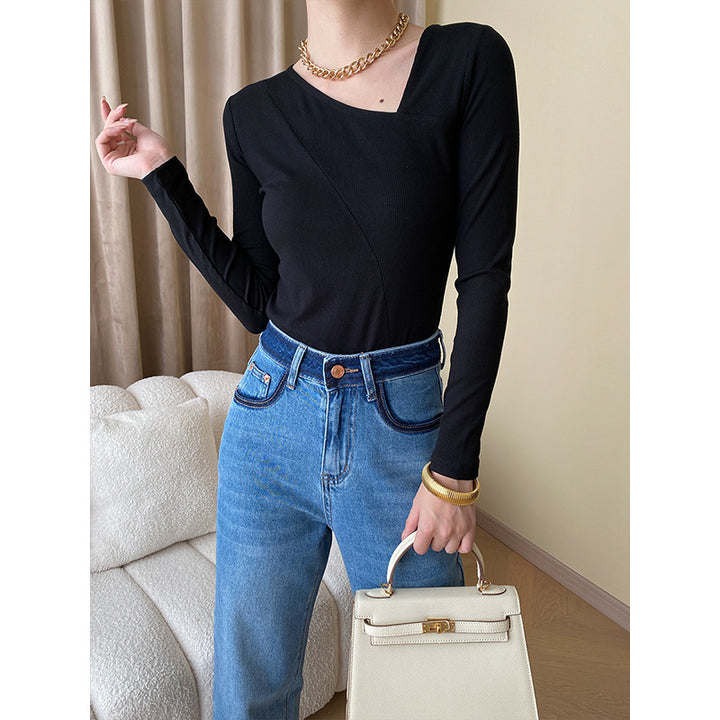Damen Figurbetontes Longsleeve mit V-Ausschnitt Drune