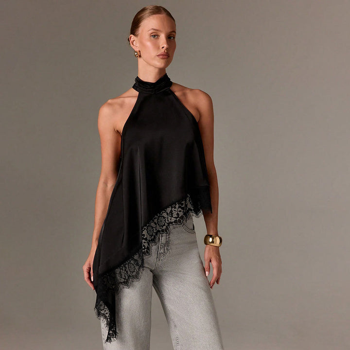 Damen elegantes Haltertop mit raffiniertem Spitzenbesatz Drune