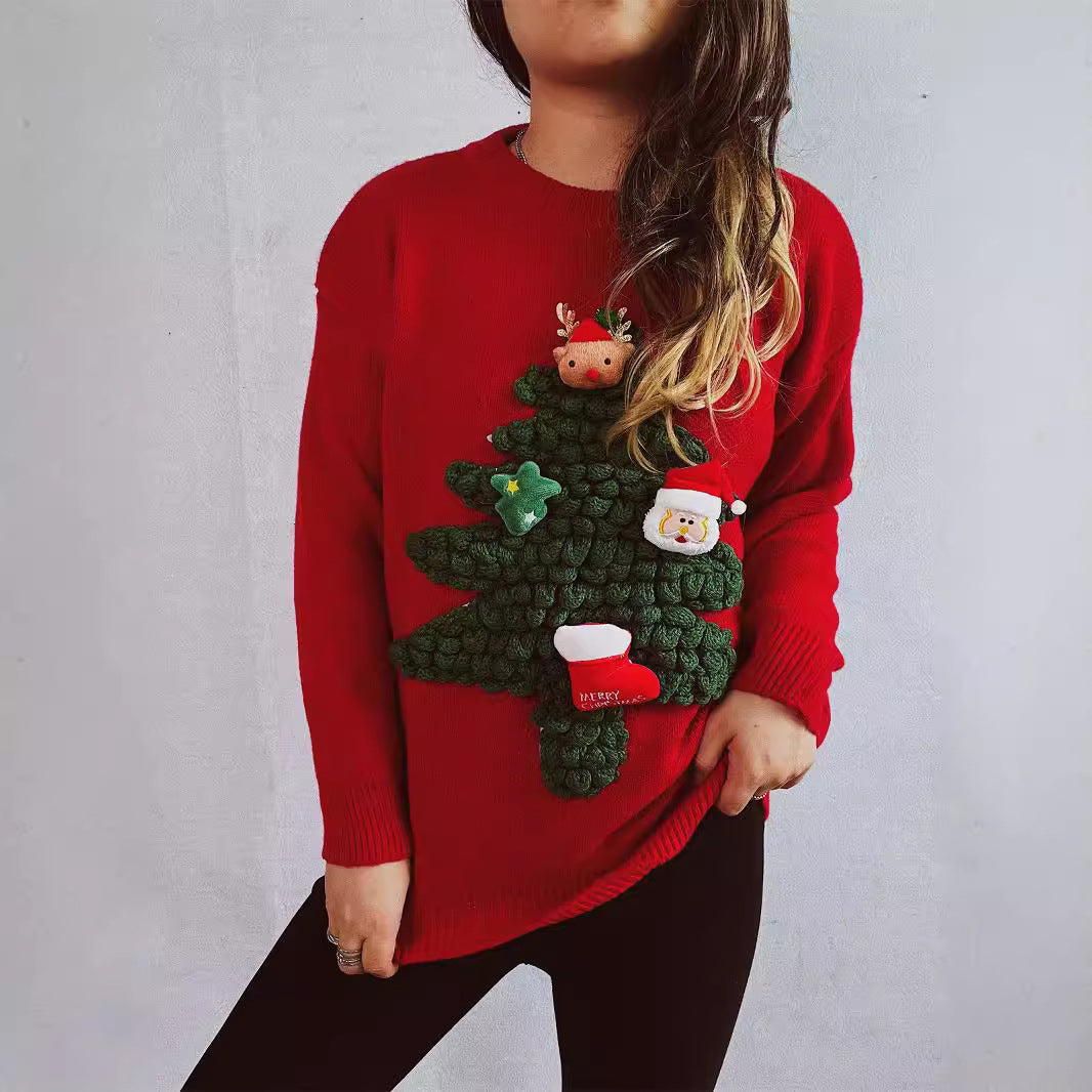 Damen Weihnachts-Pullover mit festlichem 3D-Motiv und weichem Strick Drune