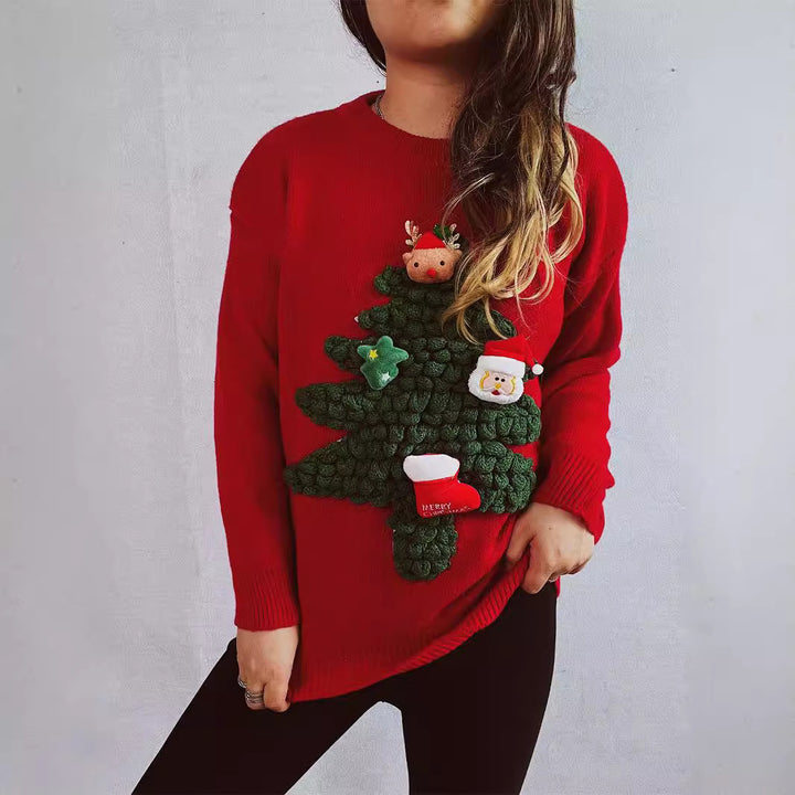 Damen Weihnachts-Pullover mit festlichem 3D-Motiv und weichem Strick Drune