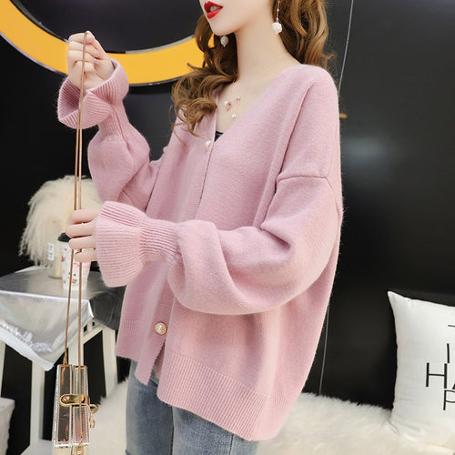 Damen Strickjacke mit eleganten Perlenknöpfen Drune