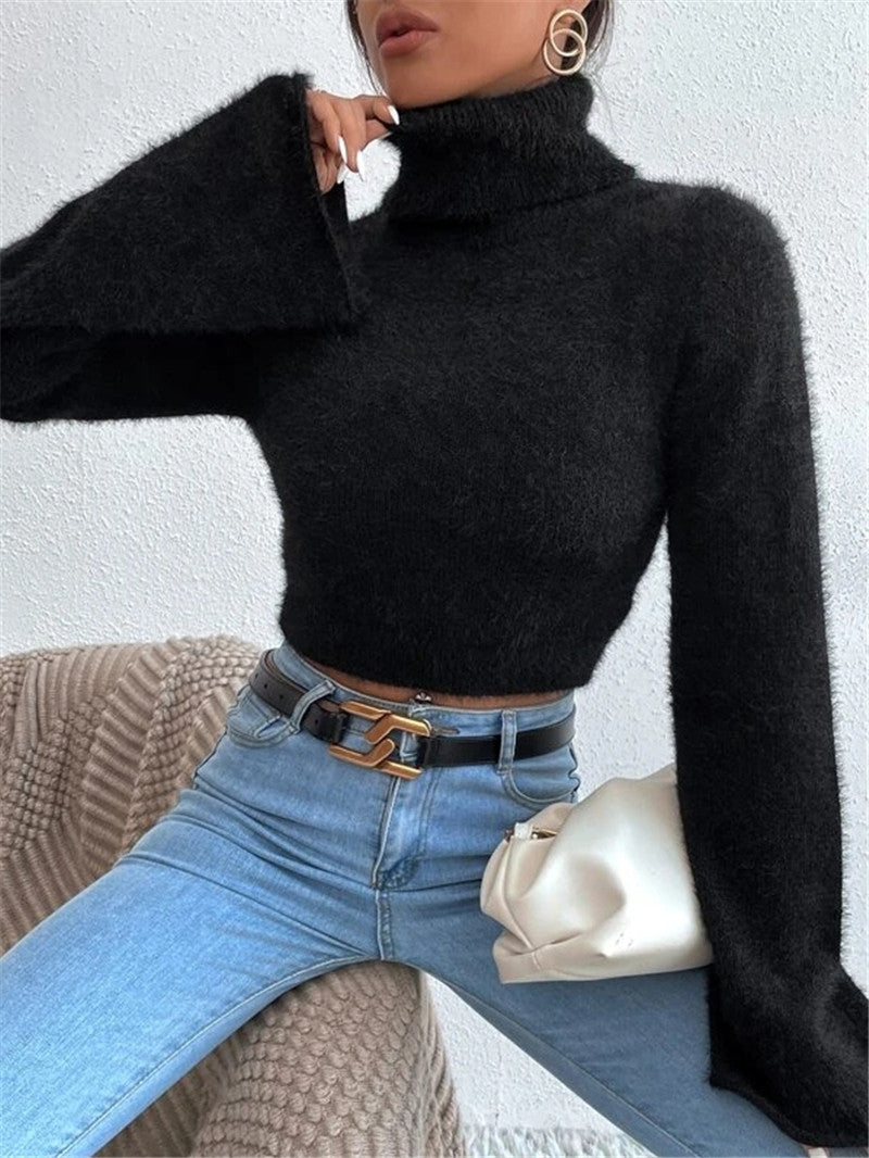 Damen figurbetontes Rollkragenoberteil mit oversized Ärmeln Drune