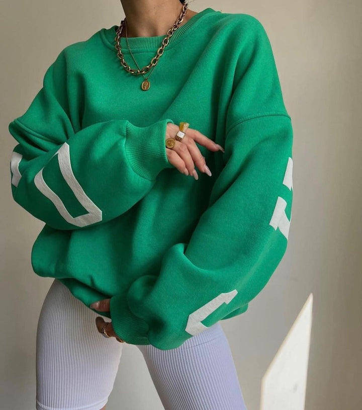 Damen lässiger Oversized Sweater mit kontrastierenden Ärmeln Drune