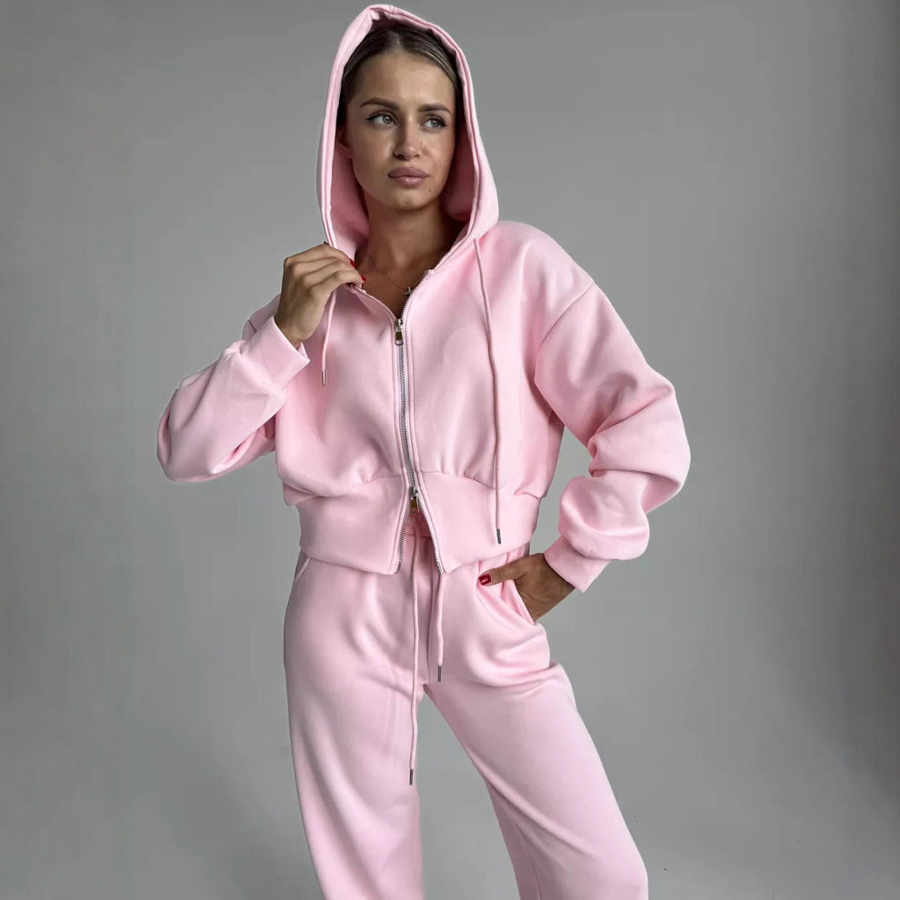 Damen cropped Hoodie und entspannte Jogginghose Set Drune