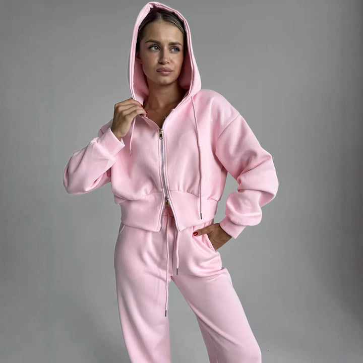 Damen cropped Hoodie und entspannte Jogginghose Set Drune