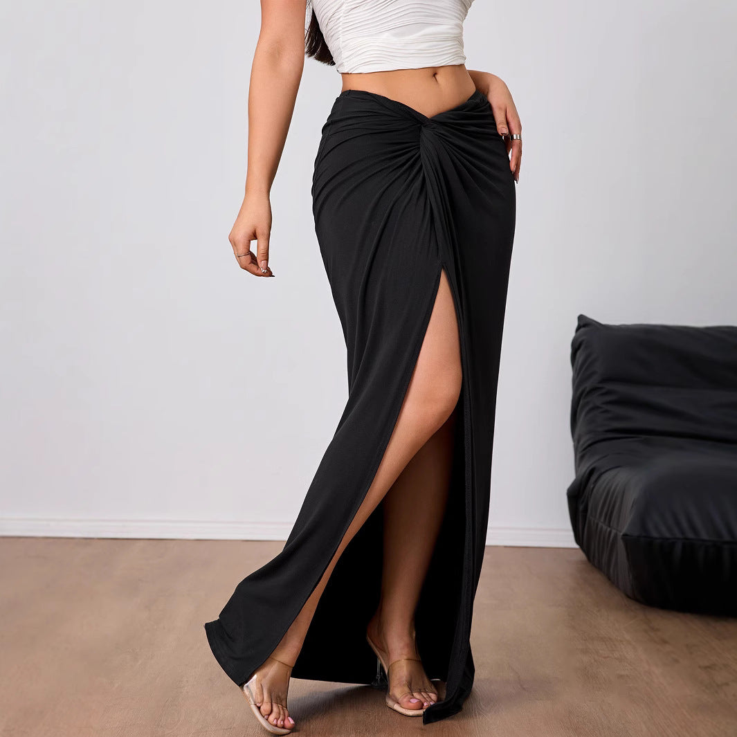 Damen Eleganter Maxirock mit raffinierter Drapierung und hohem Schlitz Drune