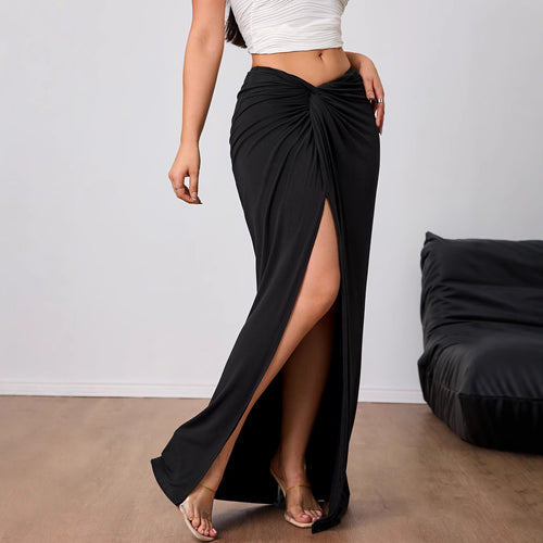 Damen Eleganter Maxirock mit raffinierter Drapierung und hohem Schlitz Drune