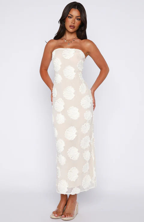 Damen Strapless Maxikleid mit floralen 3D-Applikationen Drune