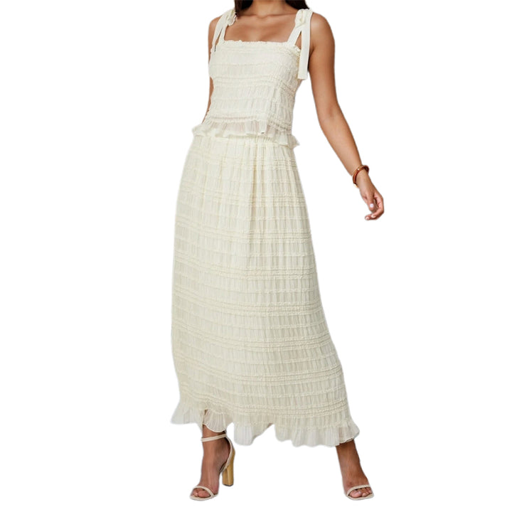 Damen Maxikleid mit Rüschendetails und verstellbaren Trägern Drune