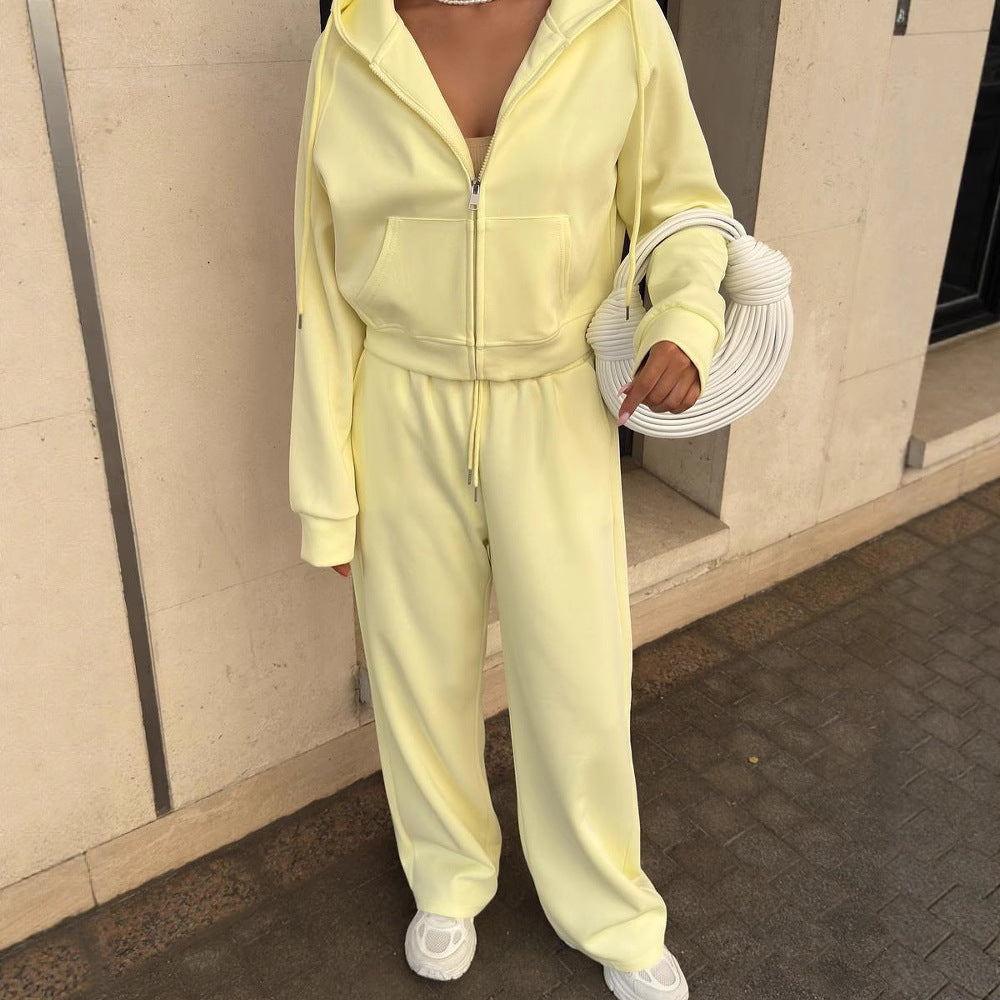 Damen lässiges Jogginganzug-Set mit cropped Hoodie und weitem Hosen Drune