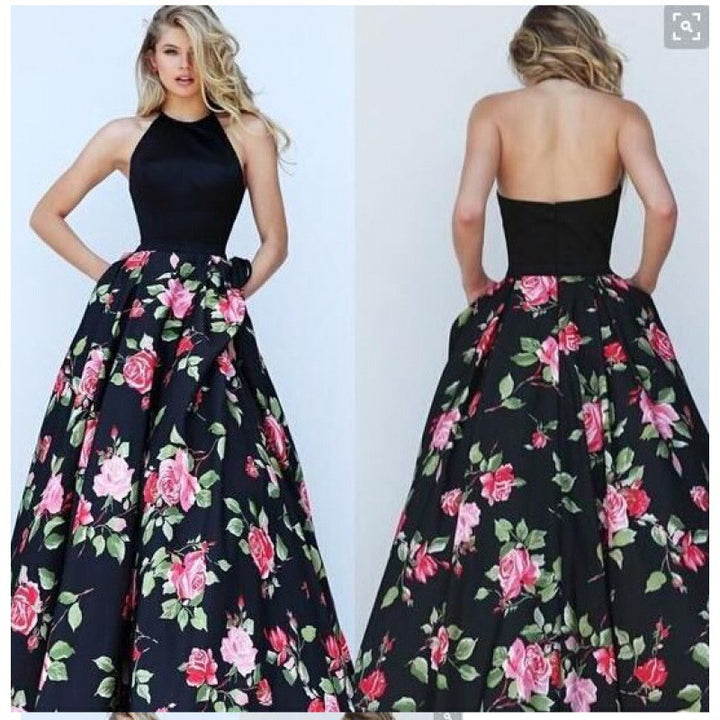 Damen Ballkleid mit elegantem Oberteil und floralem Rock Drune