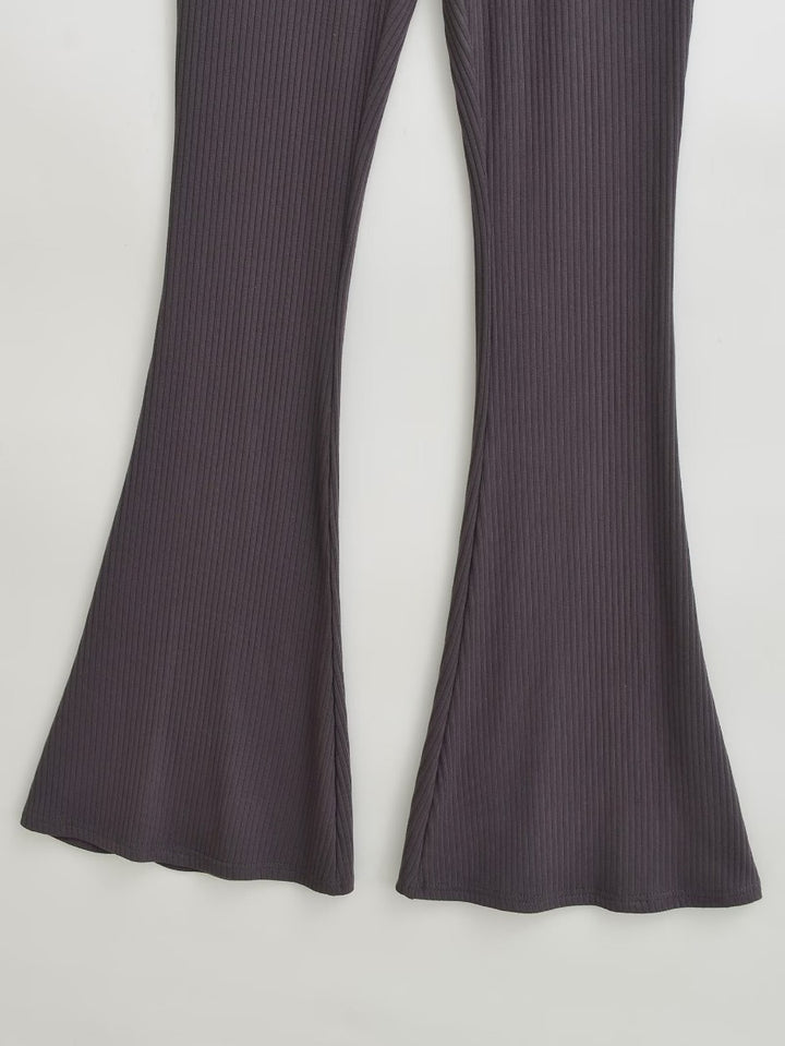 Damen Elegante Flared-Hose aus hochwertigem, elastischem Stretchmaterial mit hohem Bund Drune