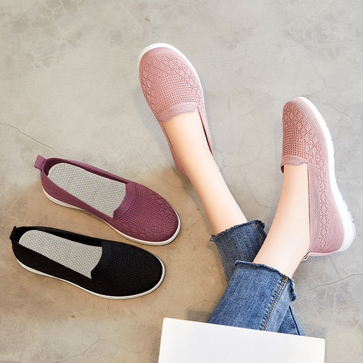 Damen nan leichter gestrickter Slip-On Komfort-Walking-Sneaker mit atmungsaktivem 3D-Strickoberteil und flexibler Leichtlaufsohle Drune