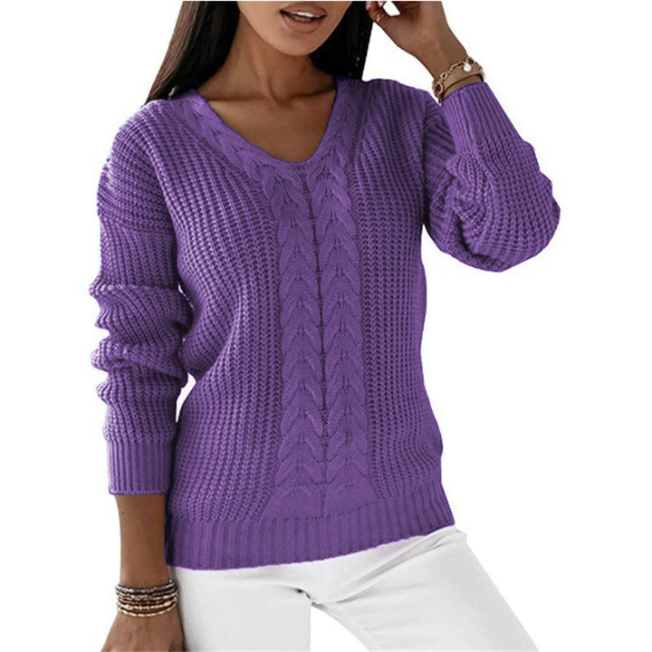 Damen nan grob gestrickter V-Ausschnitt Pullover mit Zopfmuster und lockerer Silhouette Drune