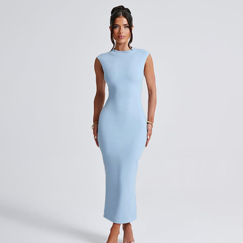 Damen figurbetontes Maxikleid mit elegantem Stehkragen Drune