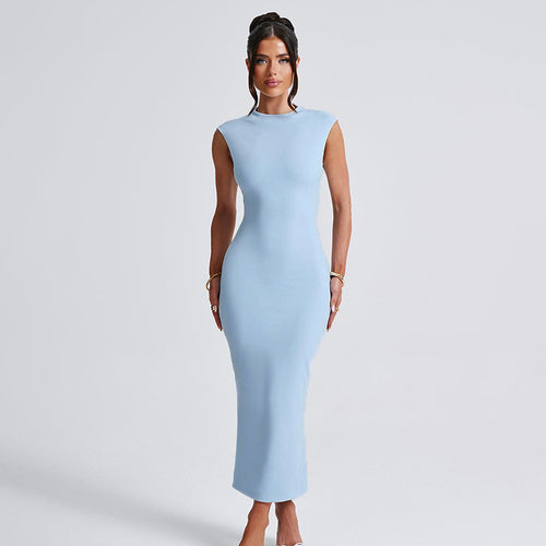 Damen figurbetontes Maxikleid mit elegantem Stehkragen Drune
