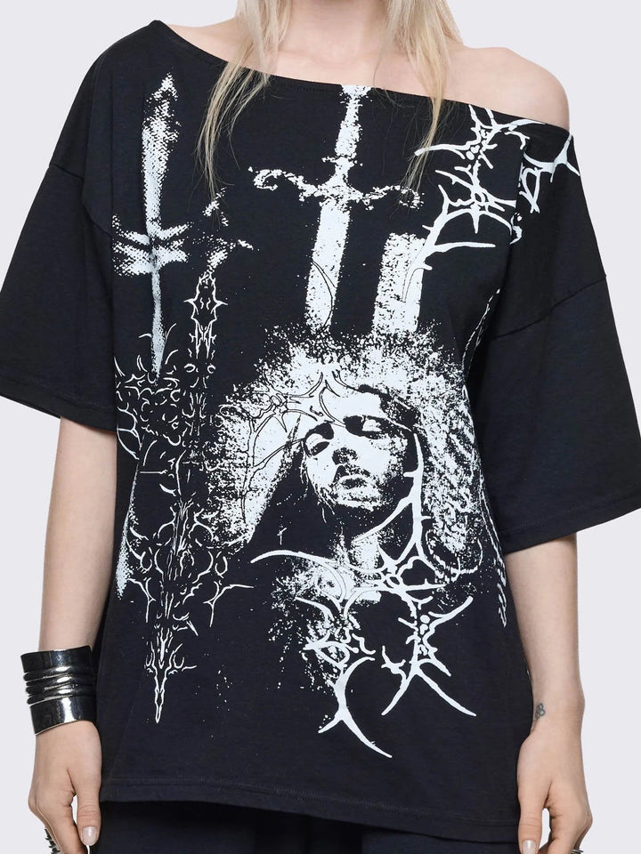 Damen Oversized T-Shirt mit kreativem Grafikdesign Drune