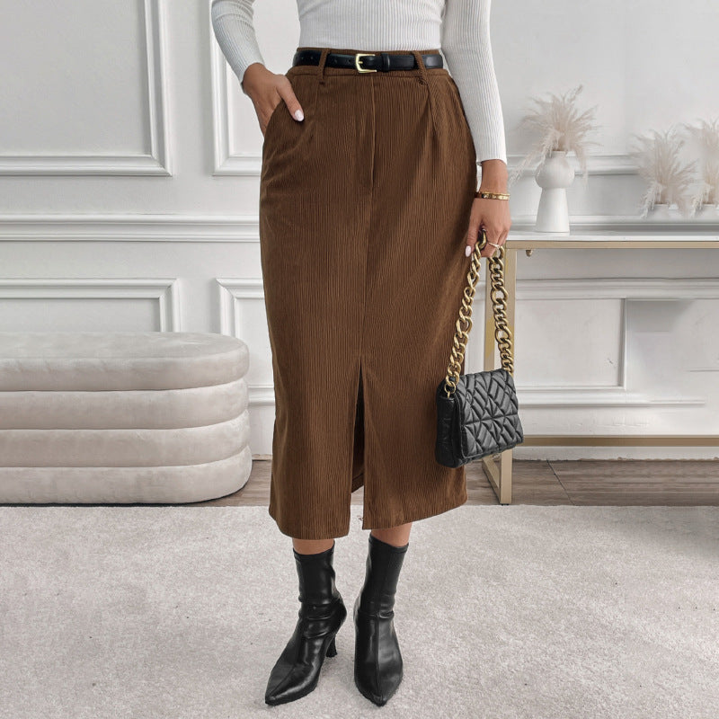 Damen Maxi-Rock mit stylishen Cord-Details und seitlichem Schlitz Drune