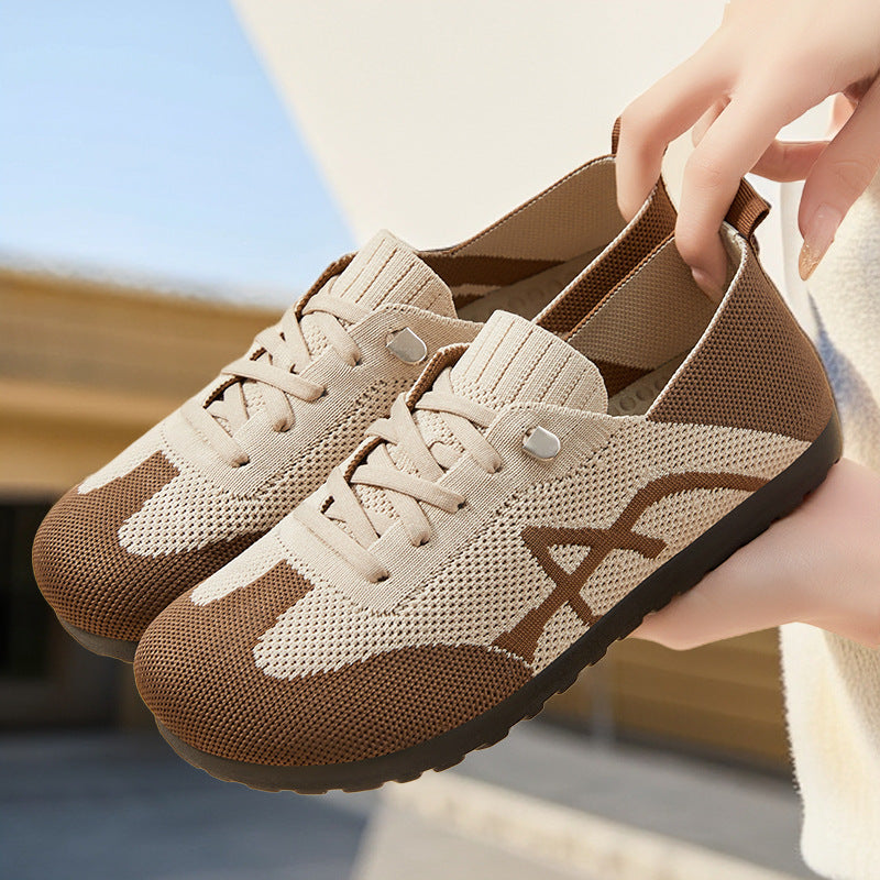 Damen nan komfortabler gestrickter Slip-On Sneaker mit elastischem Schaft, dekorativer Schnürung und flexibler rutschfester Laufsohle Drune