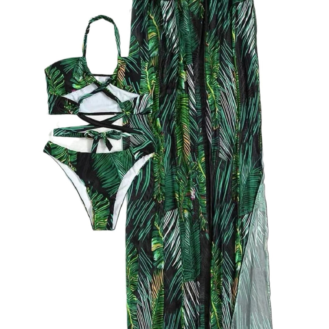 Damen Zweiteiliges Strandoutfit mit floralem Design und raffinierten Cut-Outs Drune