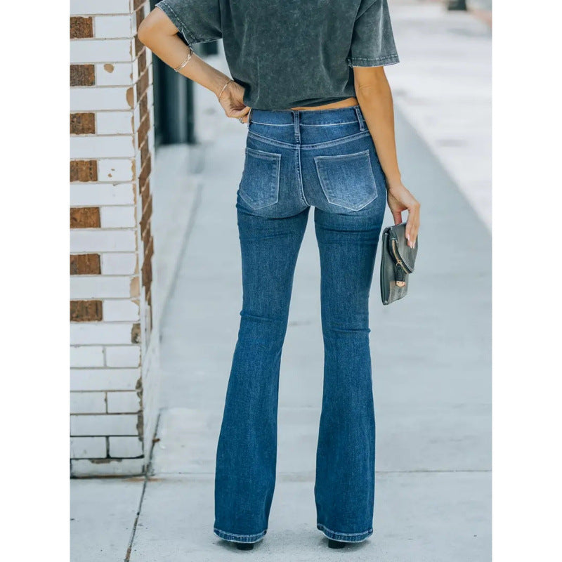 Damen Flared Jeans im Vintage-Style mit lässigem Destroyed-Effekt Drune