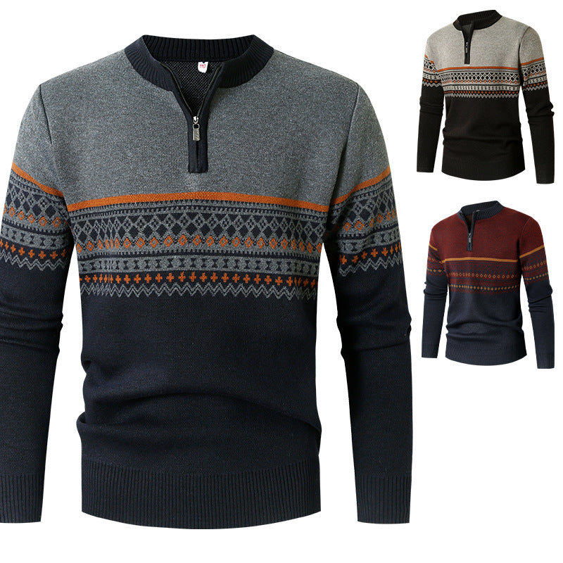 Herren Pullover mit modernem Reißverschluss und geometrischem Muster Drune